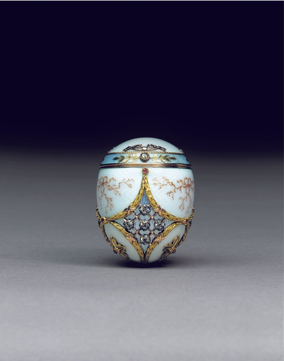 Rare jewelled two-colour egg bonbonnière, 1896-1908 by Carl Fabergé