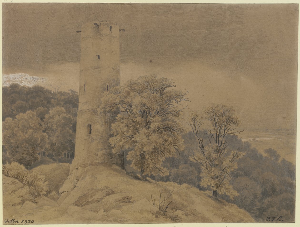 Forest Landscape with Watchtower by Carl Friedrich Lessing