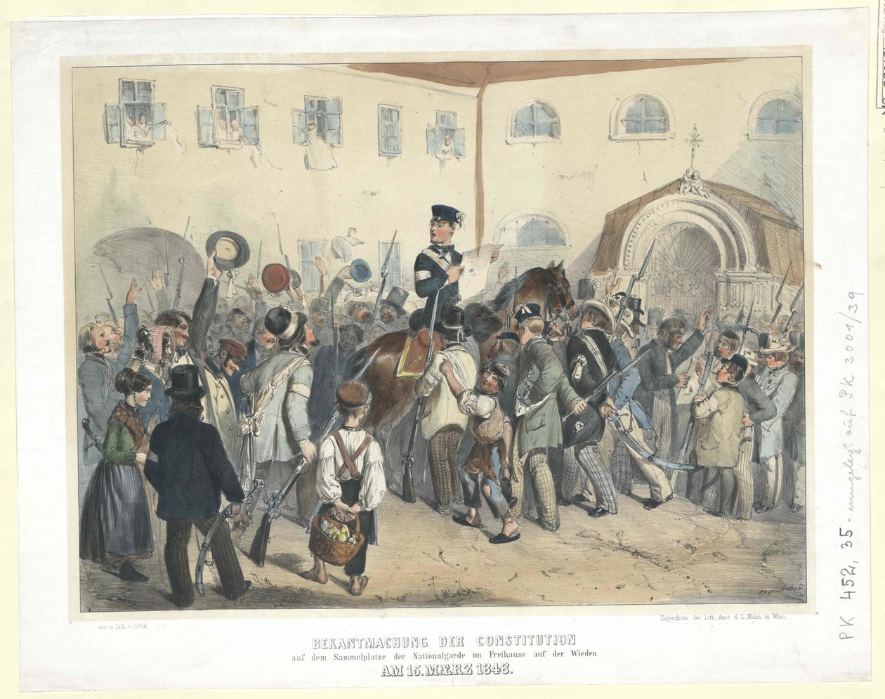 Proclamation of the Constitution on the Meeting Place of the National Guard in the Freihaus (Free House) on the Wieden at 15th March 1848 by Carl Goebel