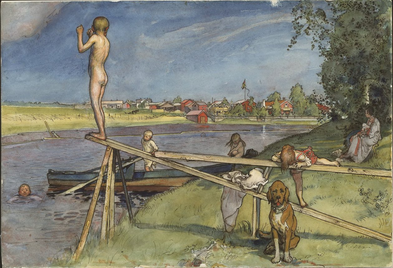 A Pleasant Bathing-Place. From A Home (26 watercolours) by Carl Larsson