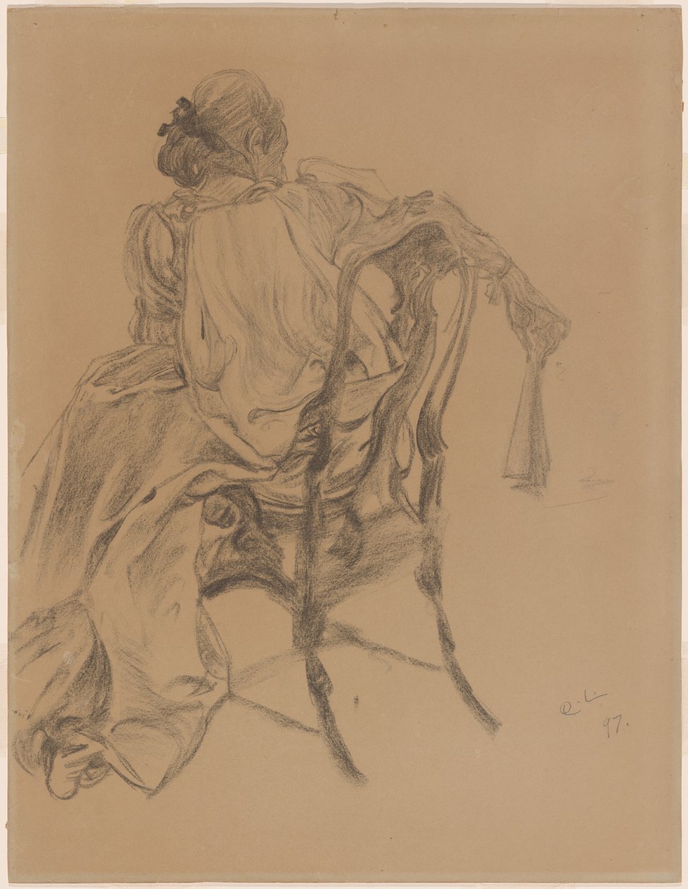 An Elegant Lady of the Eighteenth Century Holding a Fan by Carl Larsson