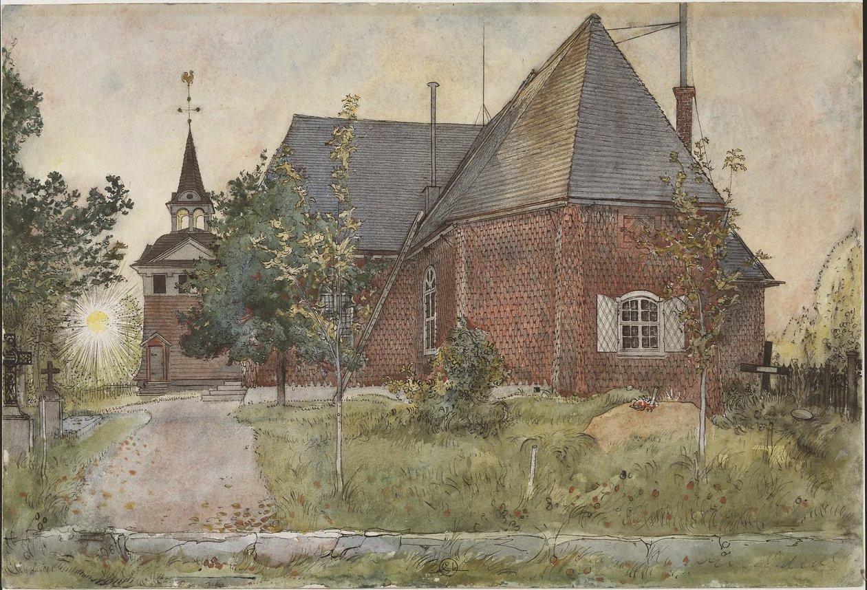 Old Sundborn Church. From A Home (26 watercolours) by Carl Larsson