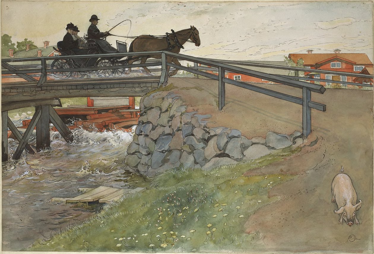 The Bridge. From A Home (26 watercolours) by Carl Larsson
