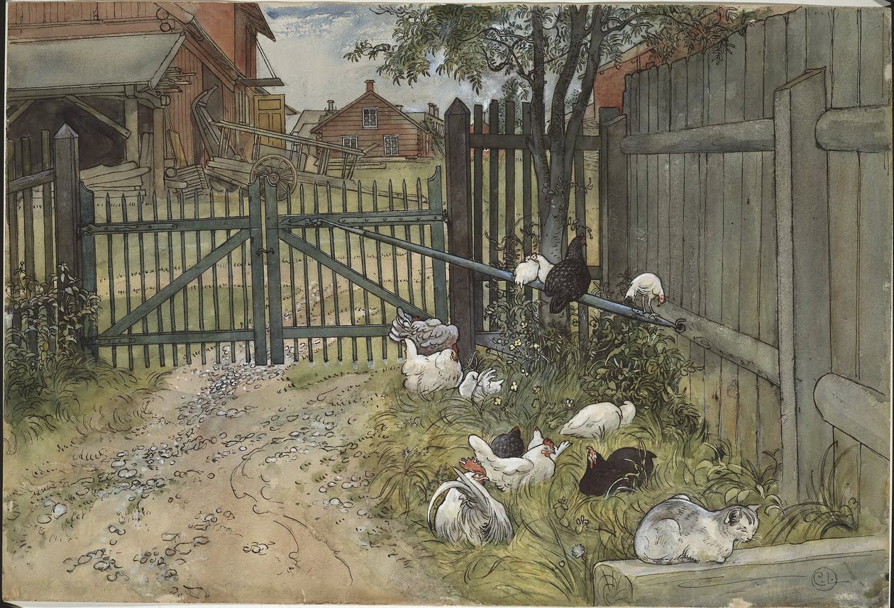 The Gate. From A Home (26 watercolours) by Carl Larsson