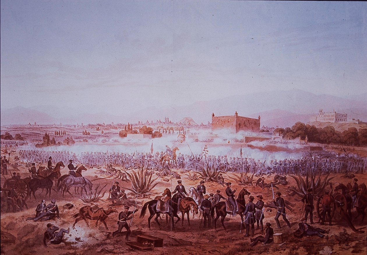 Mexican-American War (1846-48), Battle of Molino del Rey, US troops attacking by Carl Nebel