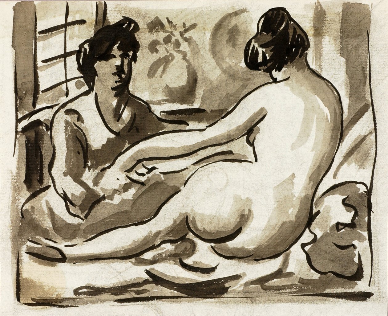 Reclining Female Nude with Attendant by Carl Newman