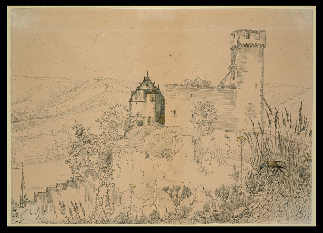 Burg Hirschhorn on the Neckar (with the Falcon) by Carl Philipp Fohr