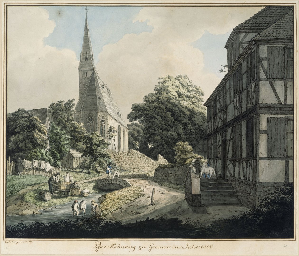 Parsonage and Church in Gronau in the Year 1814 by Carl Philipp Fohr