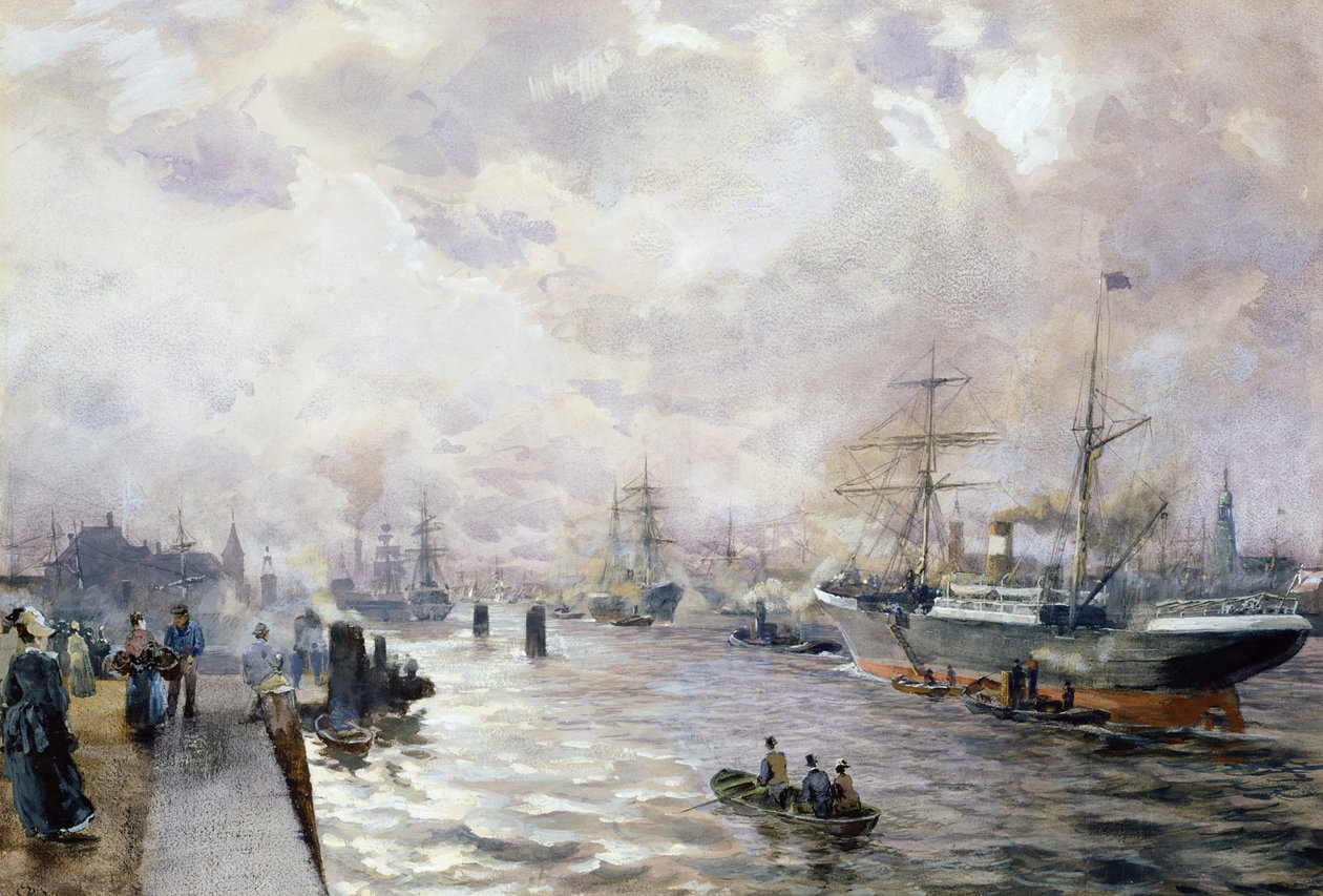 Sailing Ships in the Port of Hamburg, 1889 by Carl Rodeck