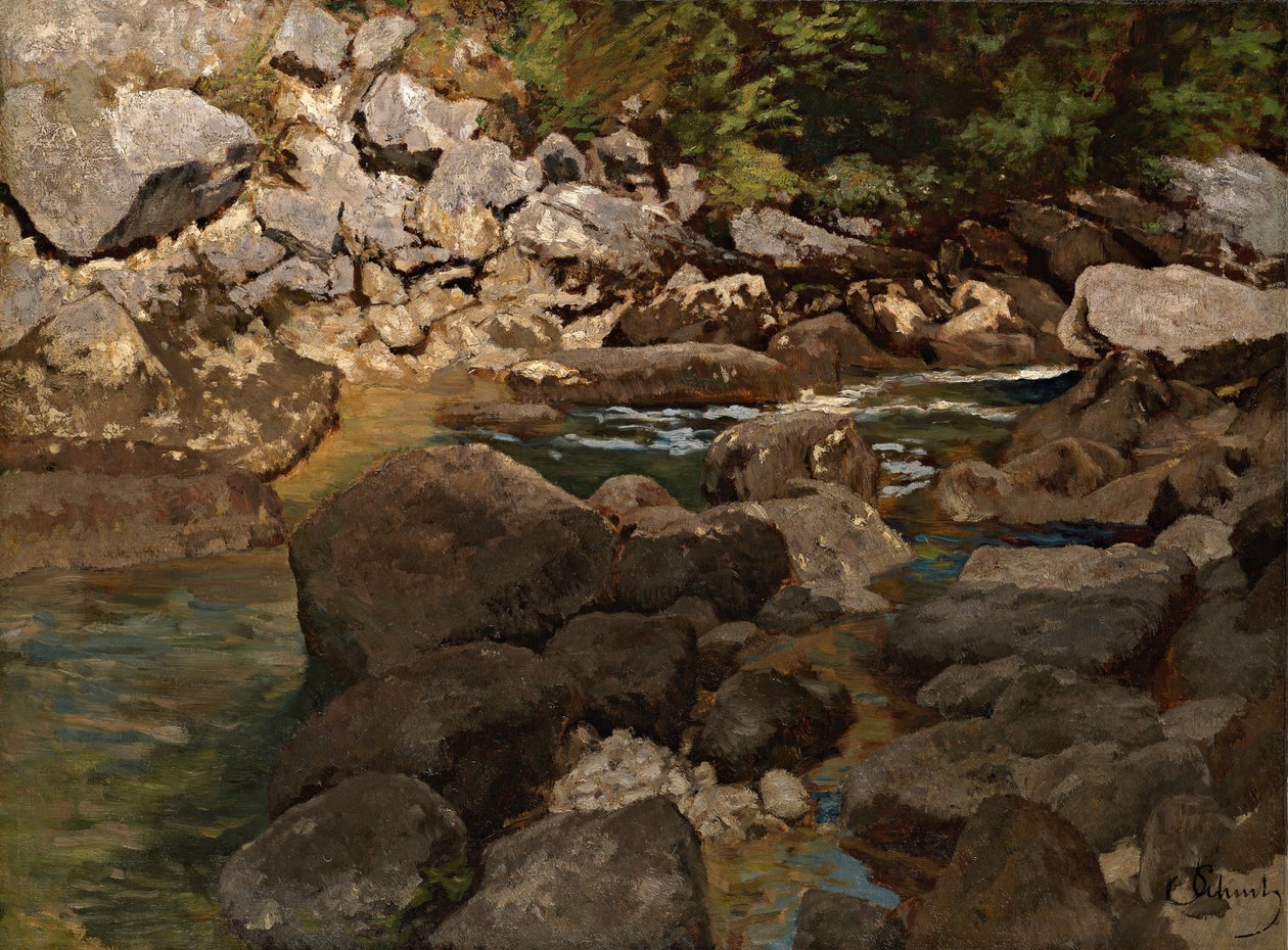 Mountain Stream with Rock Blocks by Carl Schuch