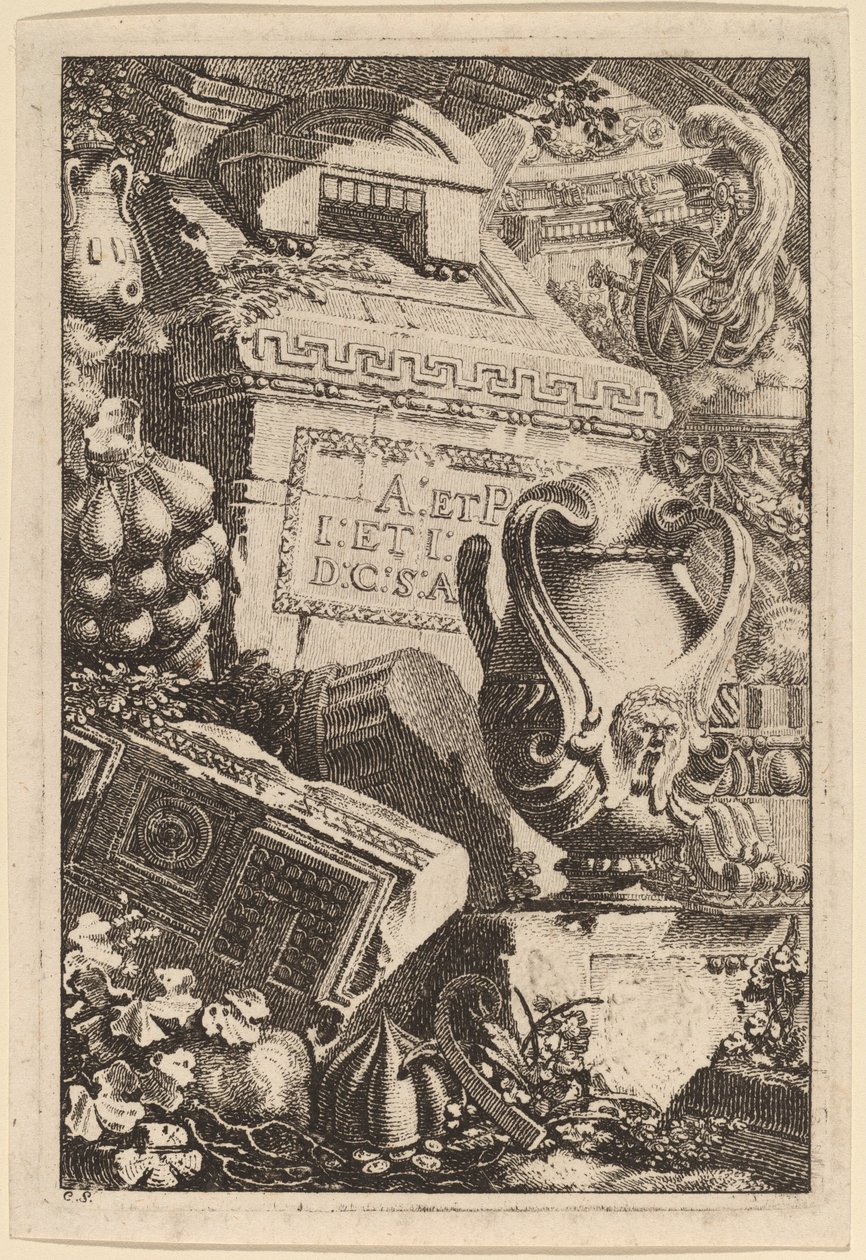 Fantasy of an Antique Tomb with Fragments of Architecture and Sculpture by Carl Schütz