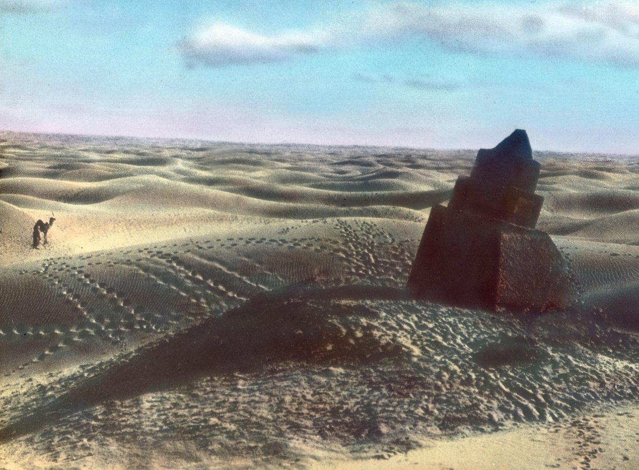 Milestone in the desert, image date: circa 1910, Carl Simon Archive by Carl Simon