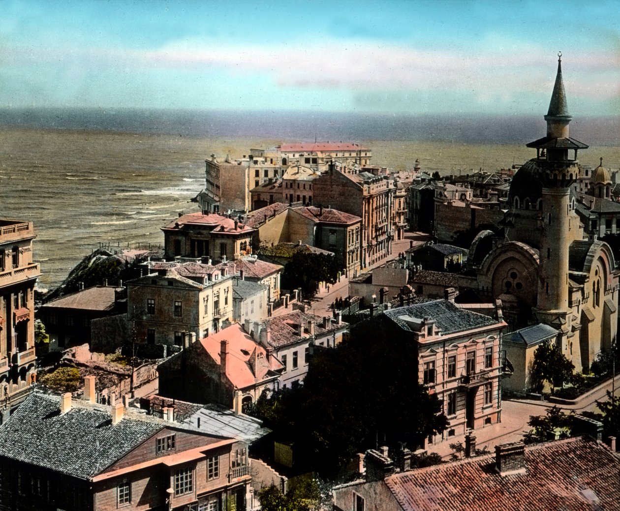View to the Great Mahmudiye Mosque, Constanta city, Romania, circa 1920 by Carl Simon