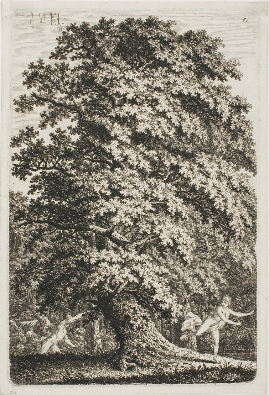 Woman Fleeing from a Man Holding a Lance in the Forest by Carl Wilhelm Kolbe the elder