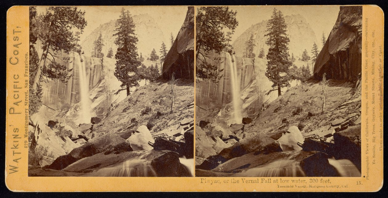 Piwyac, or the Vernal Fall, 300 Feet, Yosemite Valley, Mariposa County, California by Carleton E. Watkins