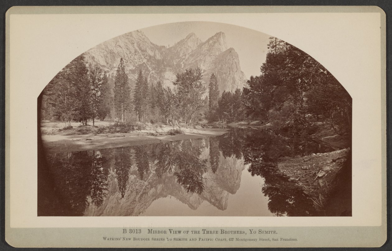 Mirror View of the Three Brothers, Yosemite by Carleton Watkins