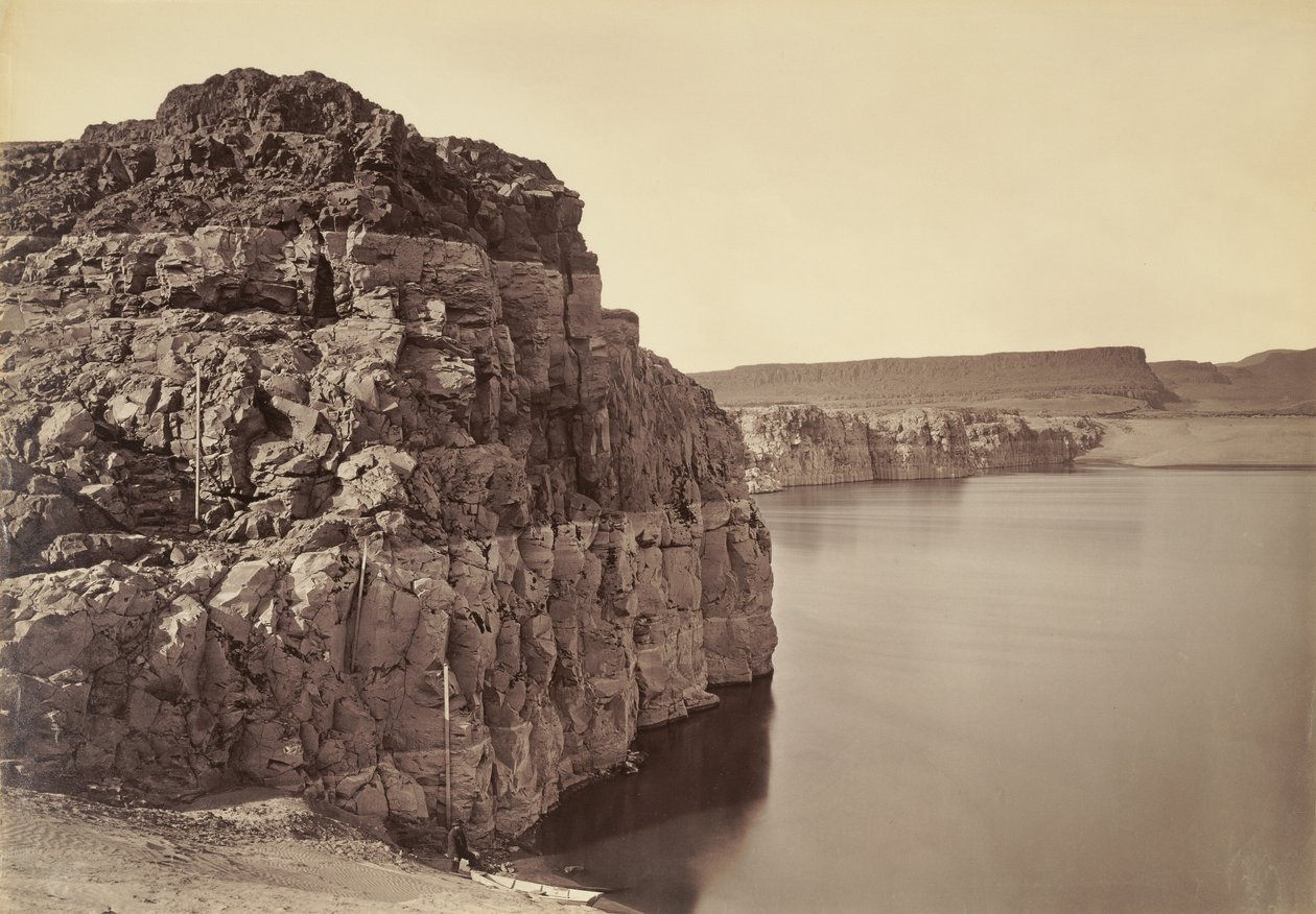 The Dalles, Extremes of High & Low Water, 92 ft. / Head of the Dalles, Columbia River, Oregon by Carleton Watkins