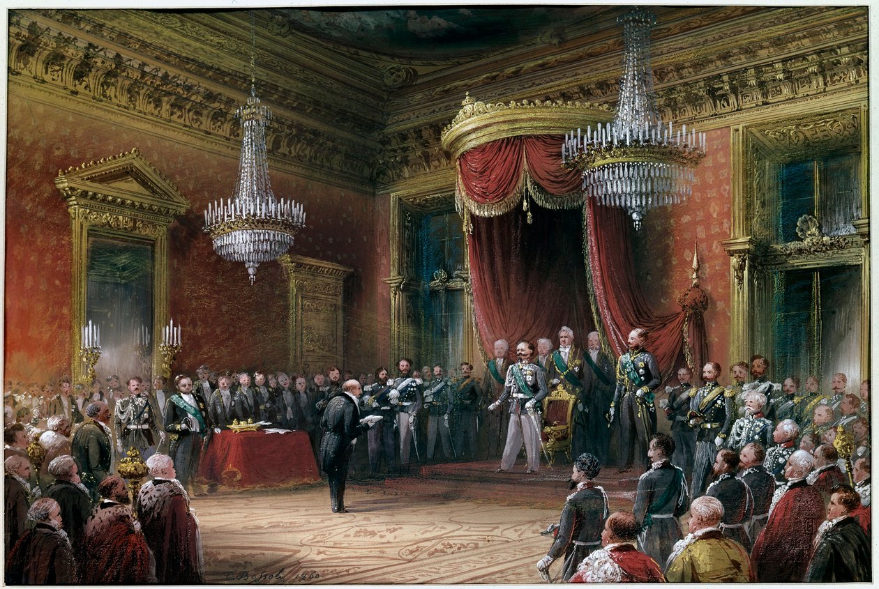 Risorgimento - Carlo Farini Presents to Victor Emmanuel II the Pact of Annexation of Emilia Romagna in 1860 by Carlo Bossoli