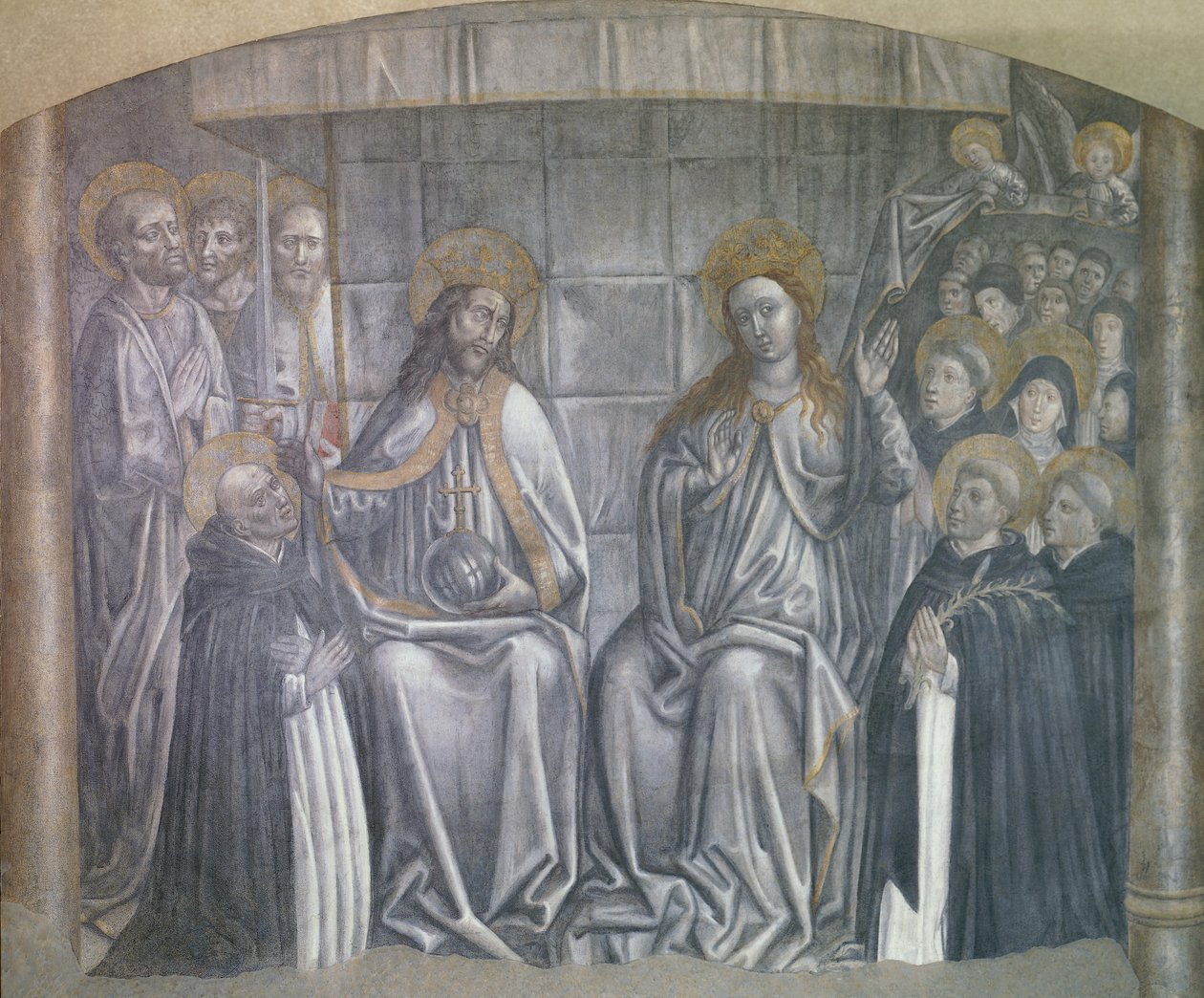 Christ giving world to Saint Dominic in presence of Virgin Mary, fresco by Carlo Braccesco by Carlo Braccesco