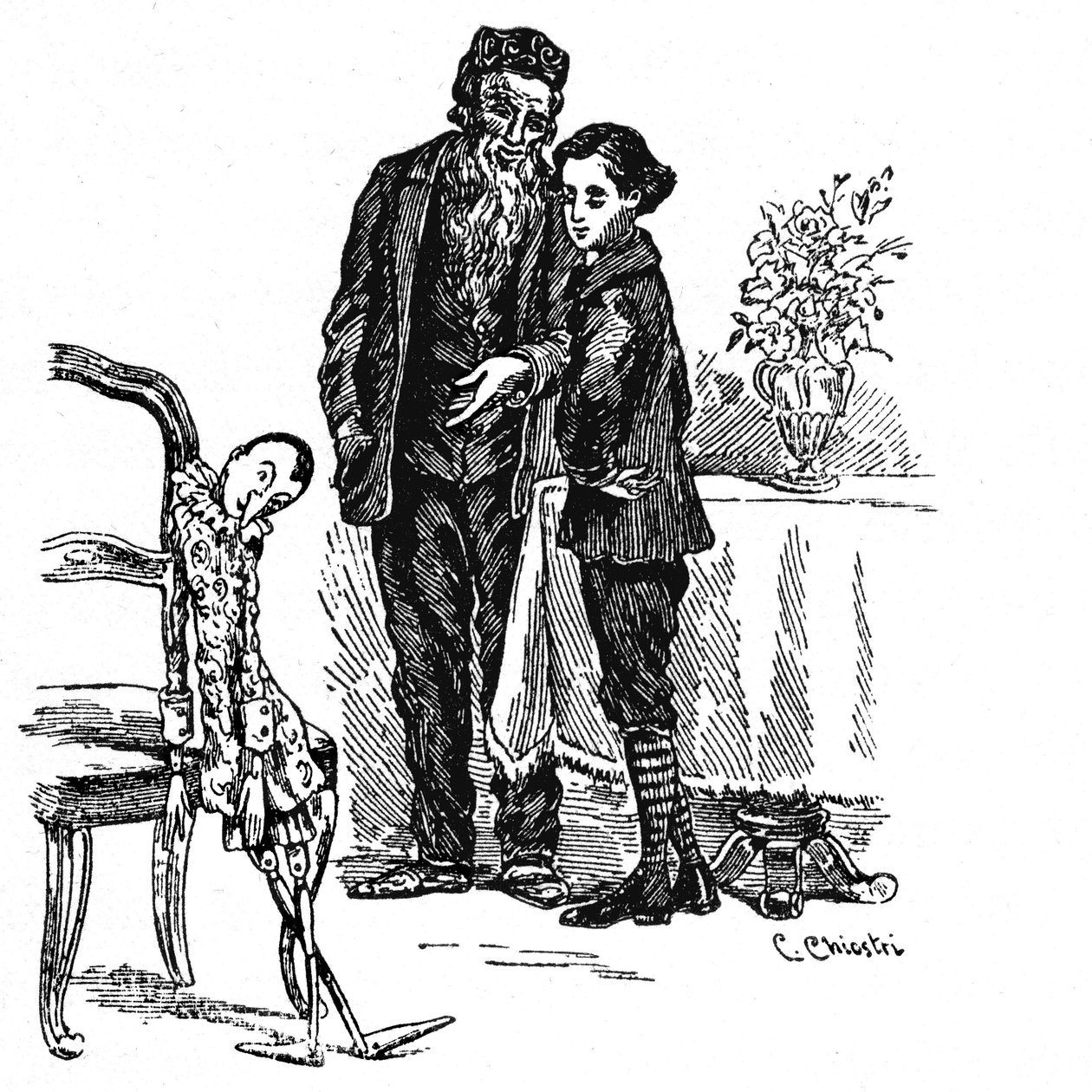 Illustration of Pinocchio by Carlo Chiostri. Pinocchio, finally ...