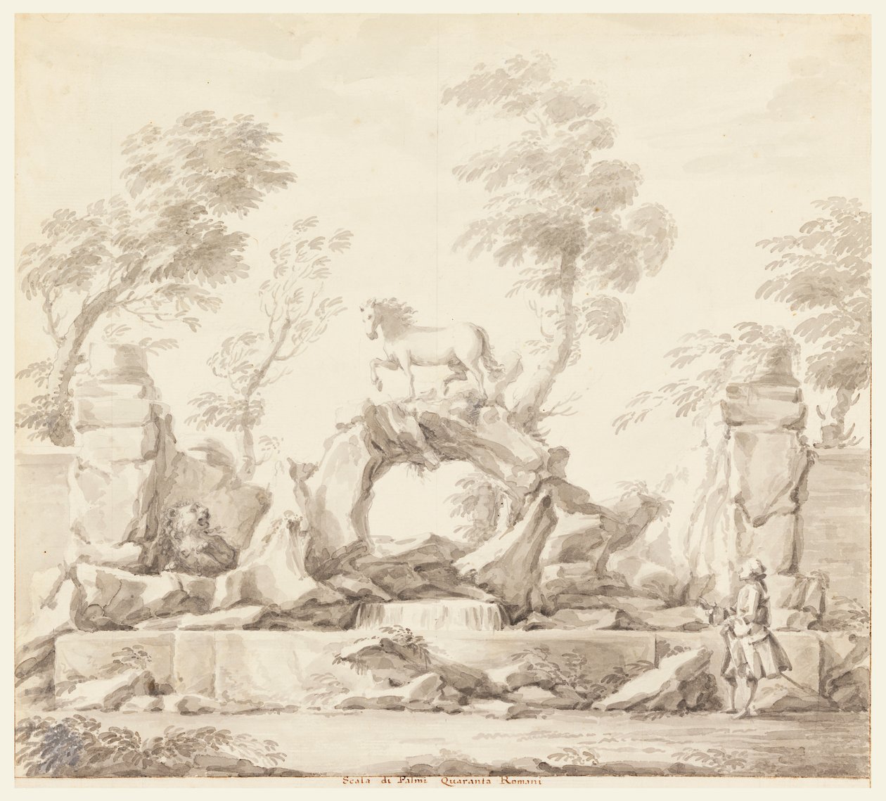Design for a Fountain with Pegasus, for the Villa Albani, Rome by Carlo Marchionni