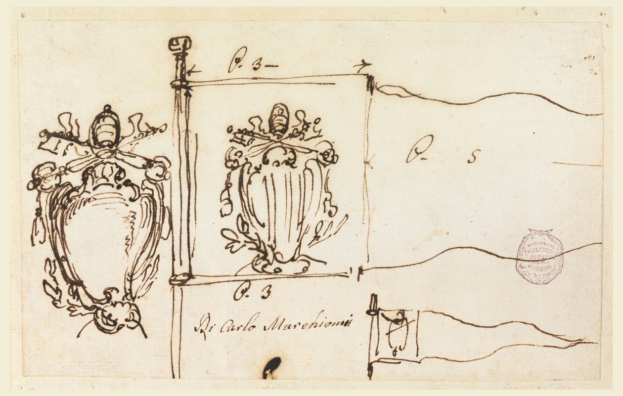 Three Sketches for a Standard of Pope Benedict XIV, 1740-58 by Carlo Marchionni