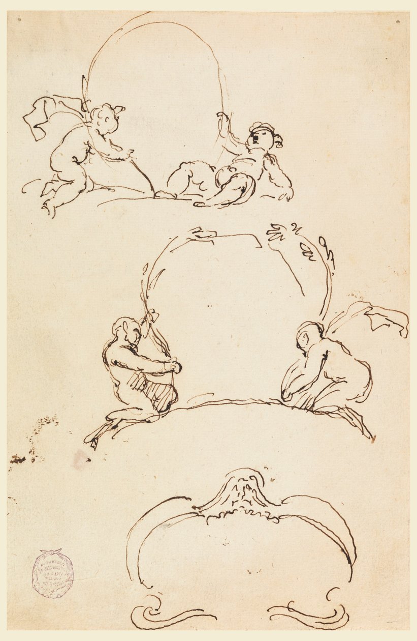 Three Sketches of Cartouches, before 1775 by Carlo Marchionni