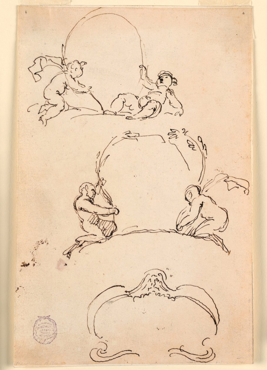 Three Sketches of Cartouches, before 1775 by Carlo Marchionni