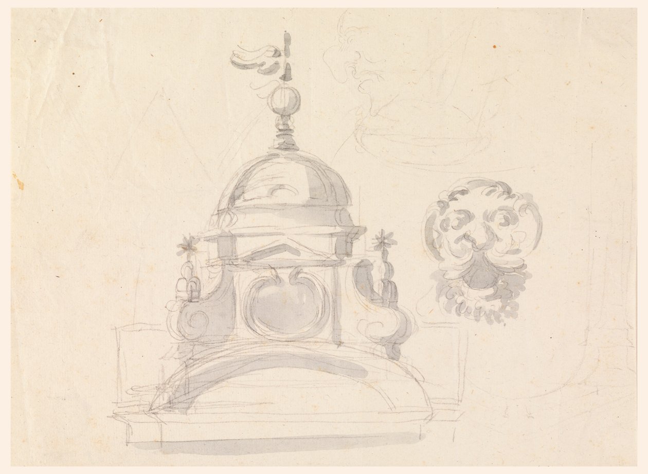 Elevation of a Dome, Design for a Mask, and Caricature by Carlo Marchionni