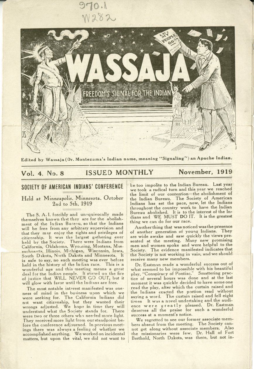 Issue of Wassaja, Vol. 4, No. 8, November 1919 by Carlos Montezuma
