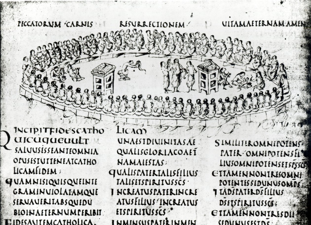 Illustration of a scene from one of the Psalms, from the Utrecht Psalter, copy of original from Reims now in Utrecht University Library by Carolingian School