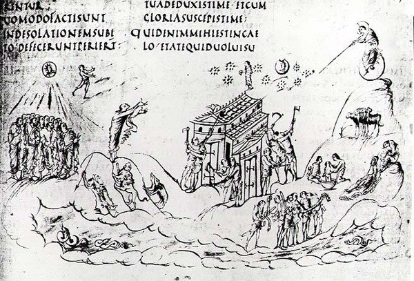 Various Scenes Illustrating One of the Psalms, from the Utrecht Psalter, Copy of Original from Reims Now in Utrecht University Library by Carolingian School