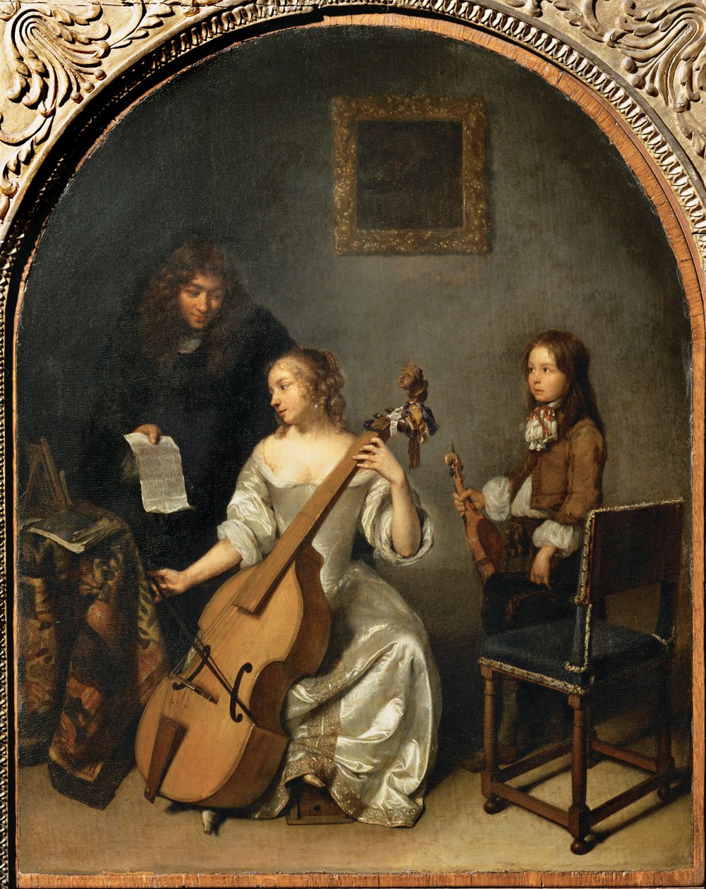 The cello lesson by Caspar (studio of) Netscher