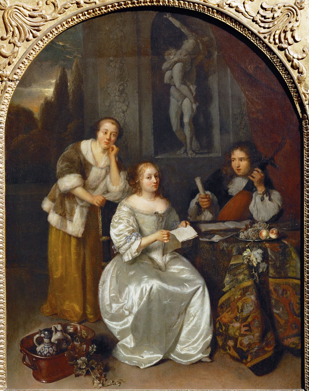 The singing lesson by Caspar (studio of) Netscher