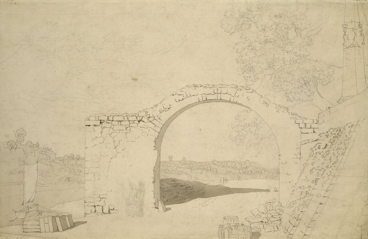 River Landscape with an Arch (unfinished) by Caspar David Friedrich