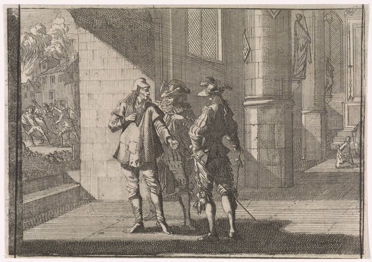 Masaniello Talking to Two Noblemen in a Church, 1647 by Caspar Luyken (attributed to)