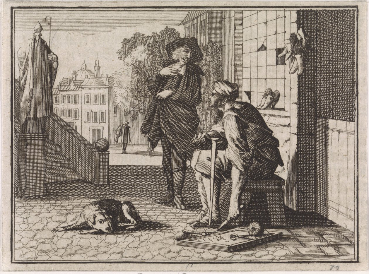 Poor Shoemaker in Conversation with a Rich Man by Caspar Luyken