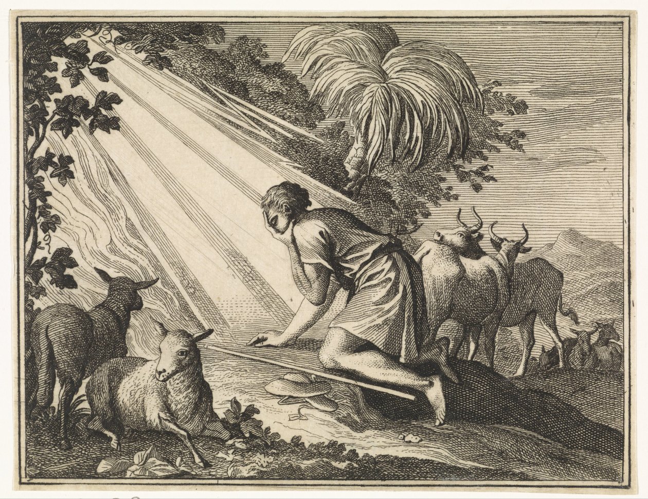 Moses Kneels by the Burning Bush by Caspar Luyken