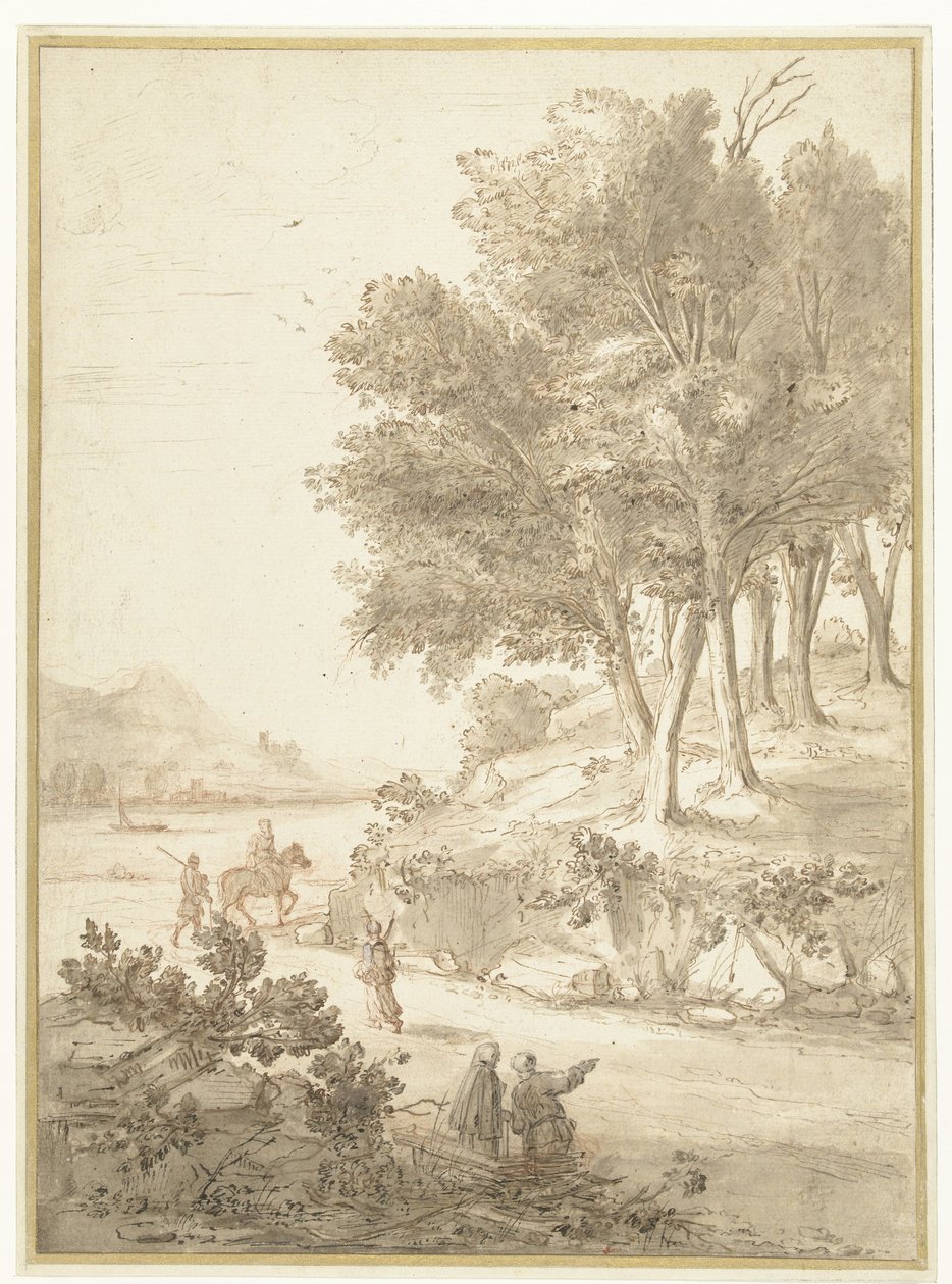 Italianate Landscape with Figures along a Road and a River in the Background by Caspar van Wittel