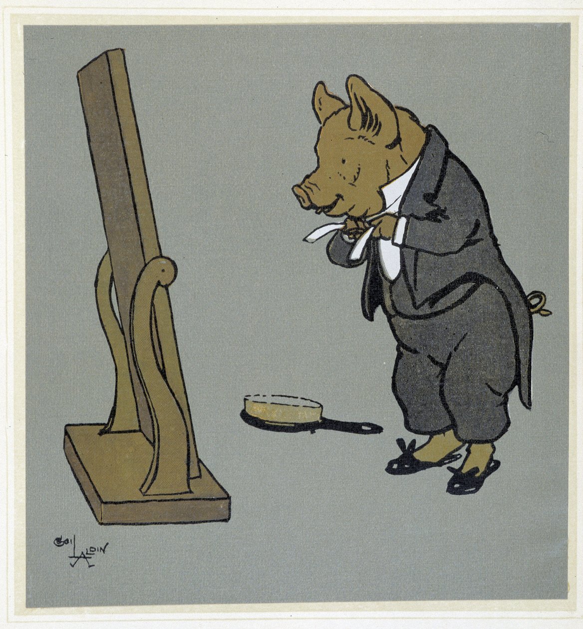 Pig Grooming, Adjusting His Knot of Tie in Front of a Mirror - in ...