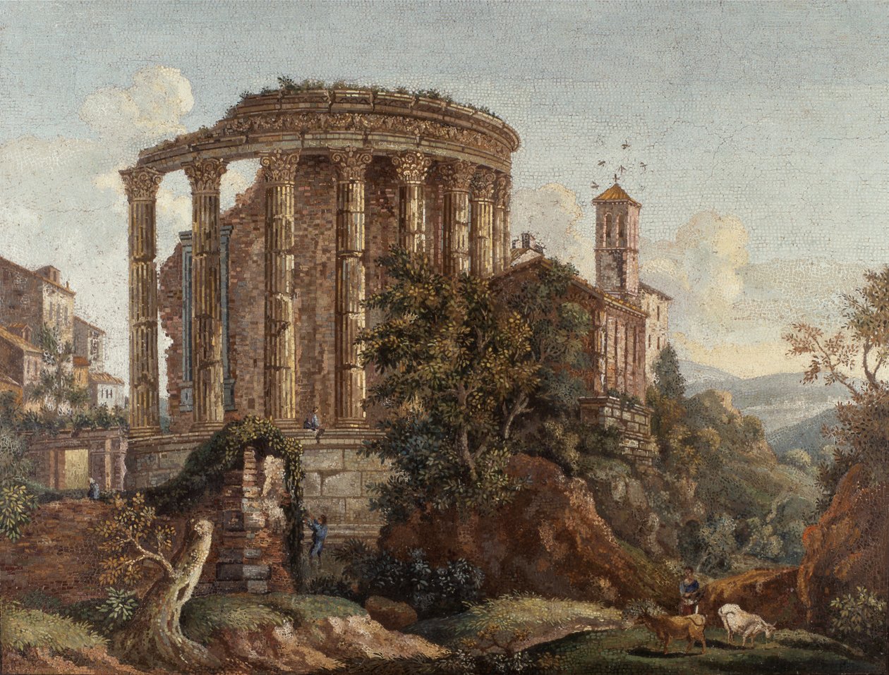 One of a pair of Roman micro-mosaic pictures 'The Temple of Vesta', c ...