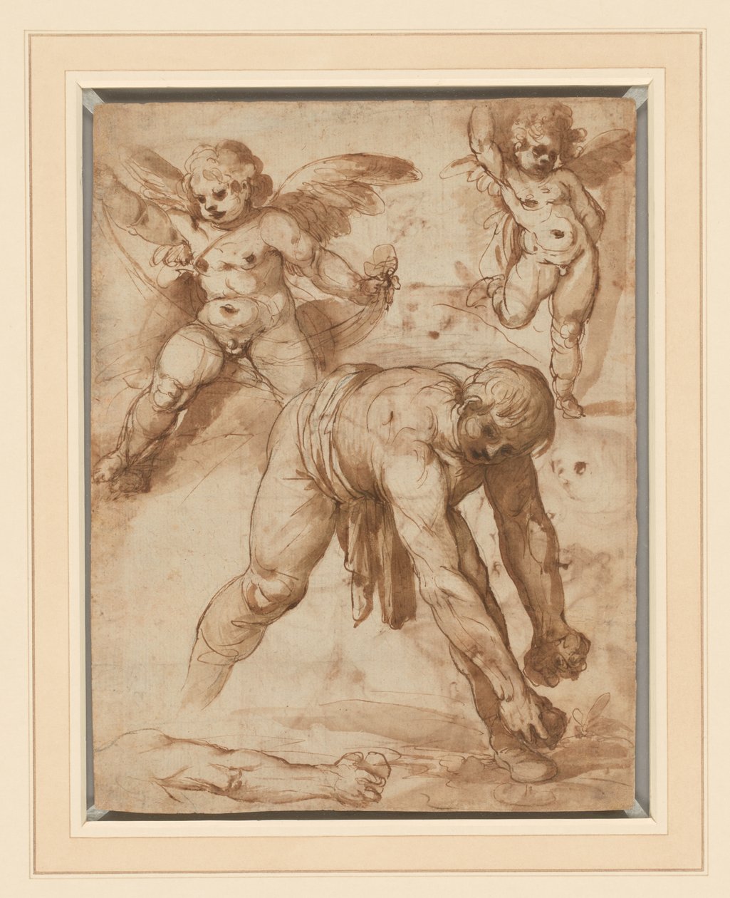 Studies of a Figure Bending Over, Two Putti, and an Arm (recto); Rest ...