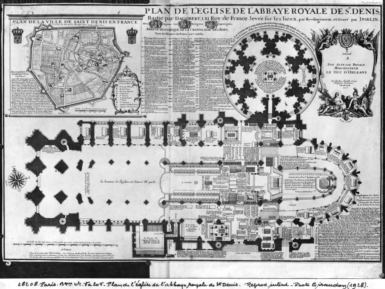 Plan of the Church of the Royal Abbey of St. Denis with the Valois Tower, 1705 by Charles Inselin