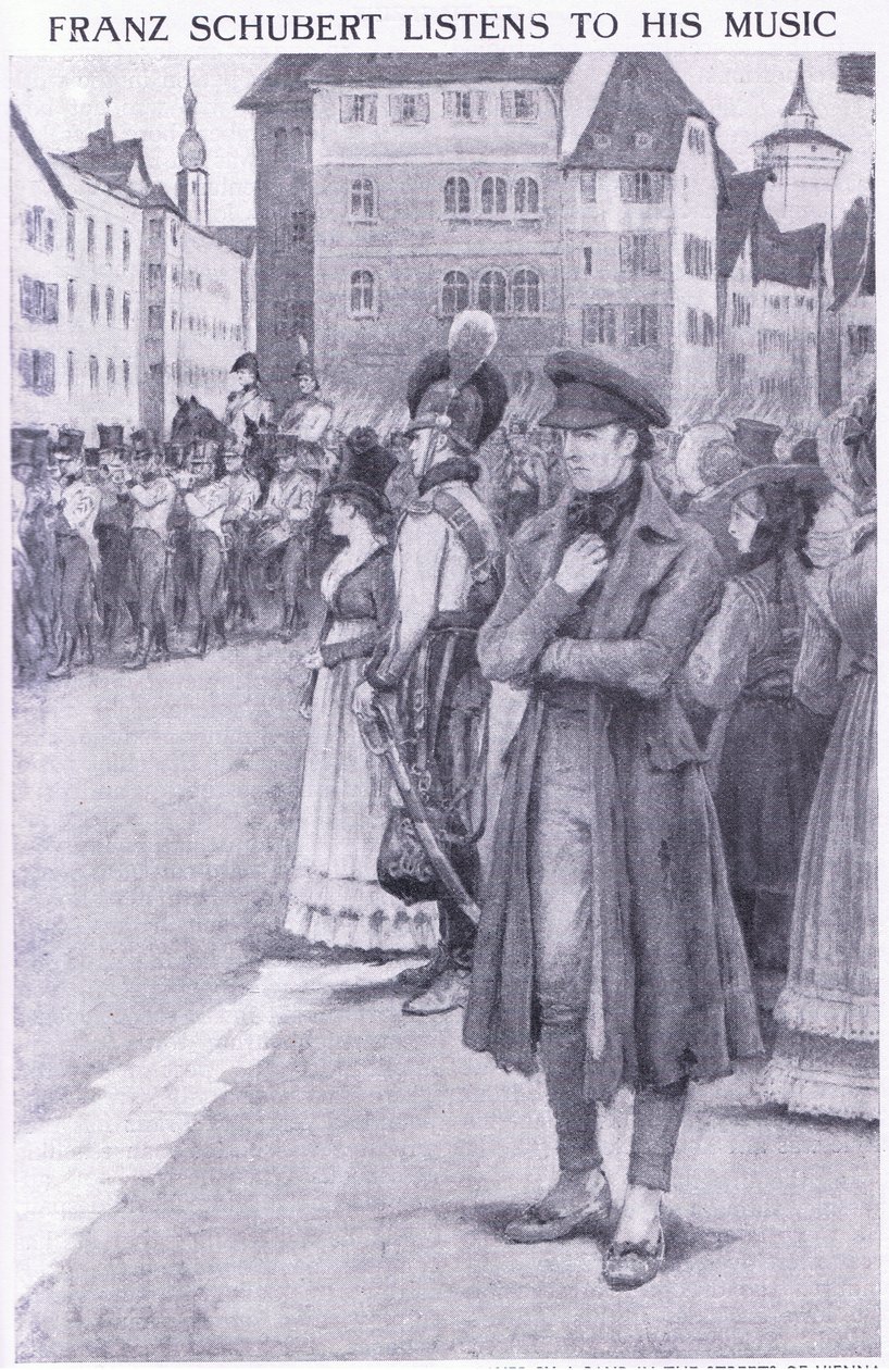 Franz Schubert listens to his music in the streets of Vienna by Charles Mills Sheldon