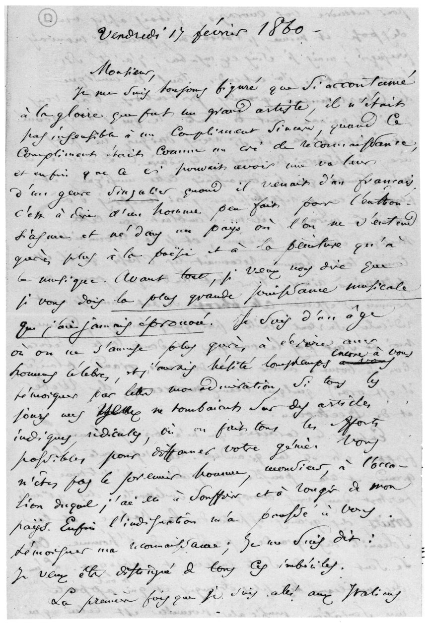 Letter to Richard Wagner, 17th February 1860 by Charles Pierre Baudelaire