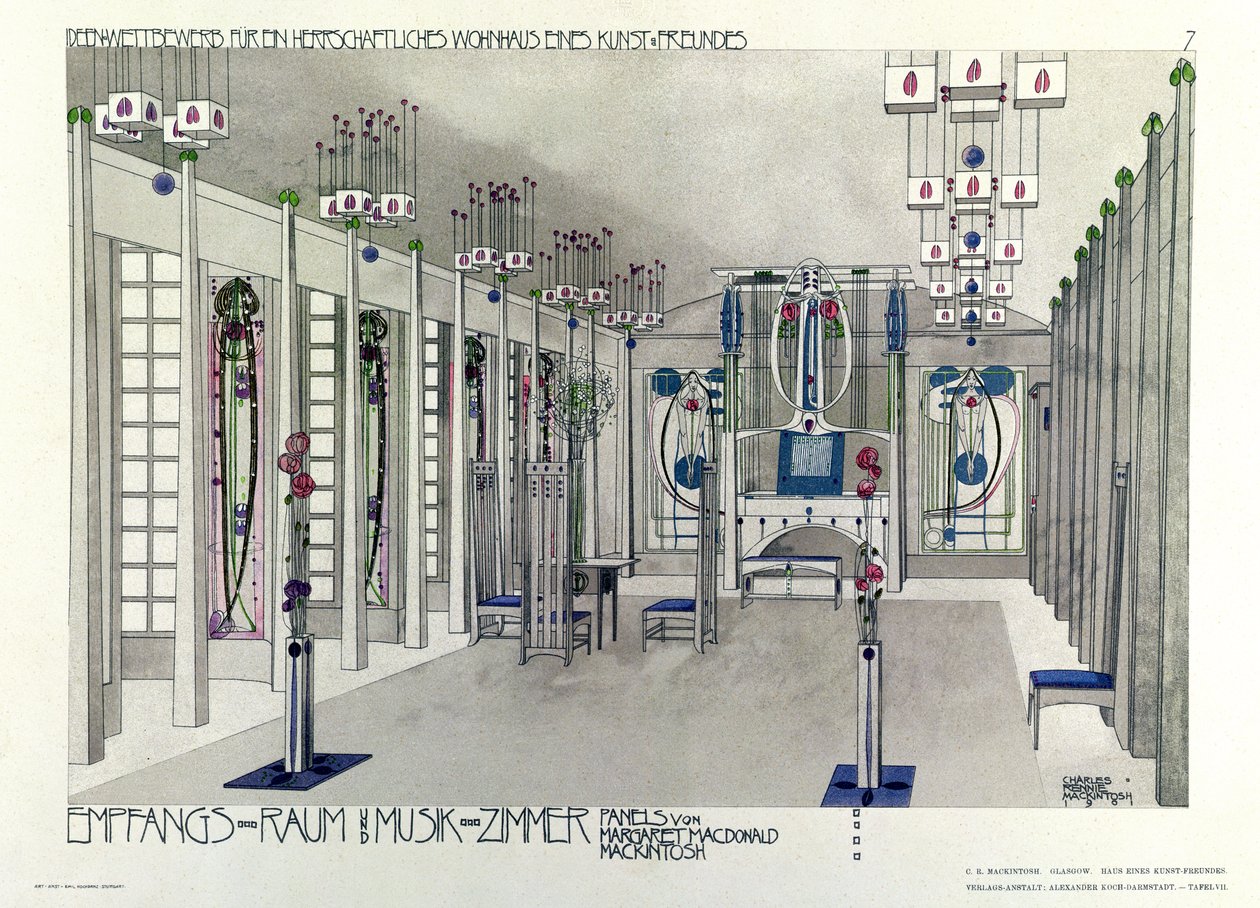 Design for a Music Room with panels by Margaret Macdonald Mackintosh by Charles Rennie Mackintosh