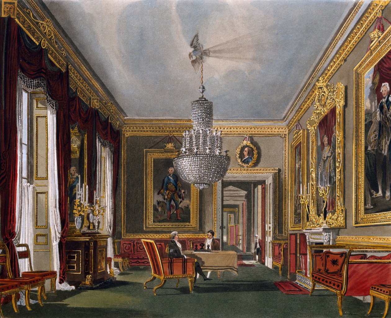West anteroom, Engraving by Richard Reeve, Based on design by Charles Wild, From The History of the Royal Residences by Charles (after) Wild