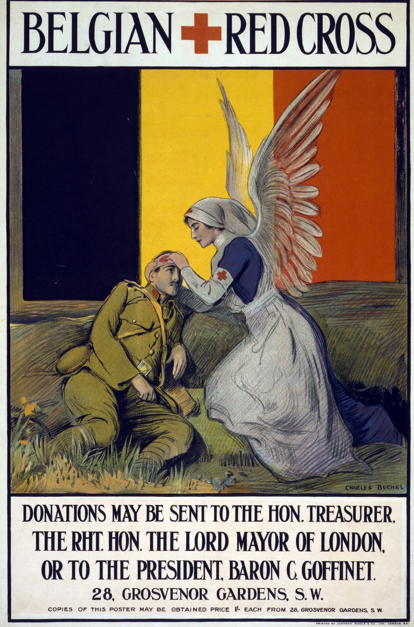 Fundraising-Poster für das Belgische Rote Kreuz, veröffentlicht 1914-18 von Charles A. Buchel