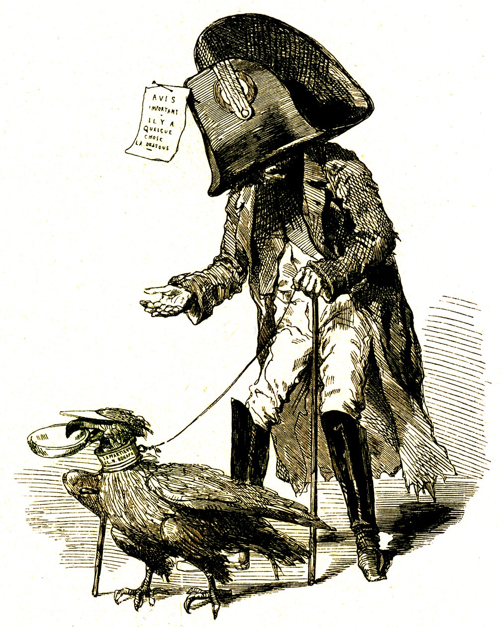 Blind Napoleon III shot by an eagle, begging for 