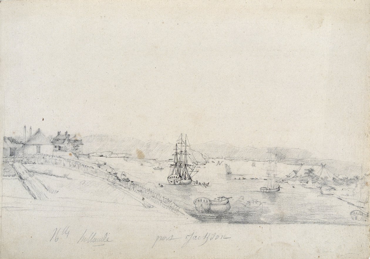 On the right, the camp of the French of the Baudin expedition to ...